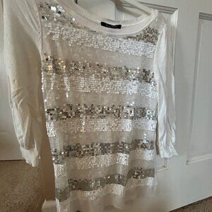 White House Black Market White Glitter Sweater